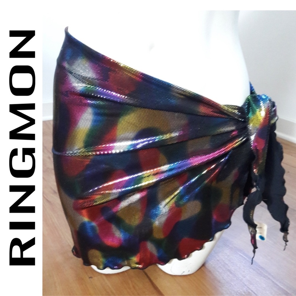 Ringmon Womens Size Medium Multicolor Metallic Psychedelic Sarong Waist Cover up